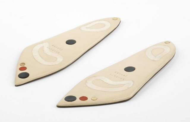 Levine, Beth. Topless shoes, 1955 - 1960. Leather with adhesive pads. Part of the Brooklyn Museum Costume Collection at the Metropolitan Museum of Art.