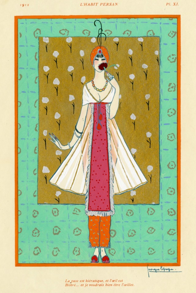 Illustration by Georges Lepape with text by Pierre Corrad from Modes et manières d’aujourd’hui, Paris: Maquet, 1912.