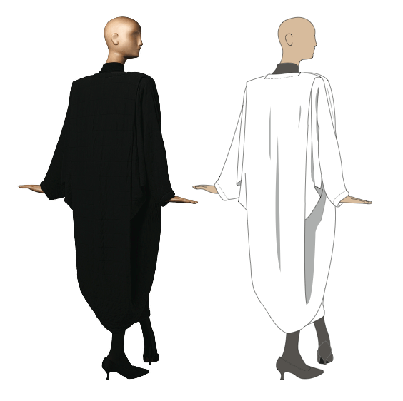 Photo and illustration of Patrick Kelly's one seam coat. 